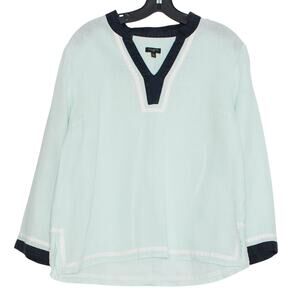 Talbots Linen Top Mint Coastal Nautical Preppy Resort Beach Minimalist Size MP